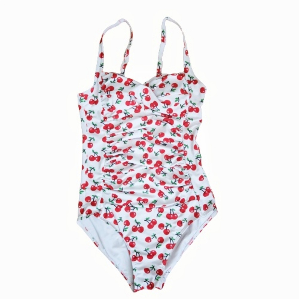 Ekouaer Swim One Piece Cherries Adjustable Straps Size S